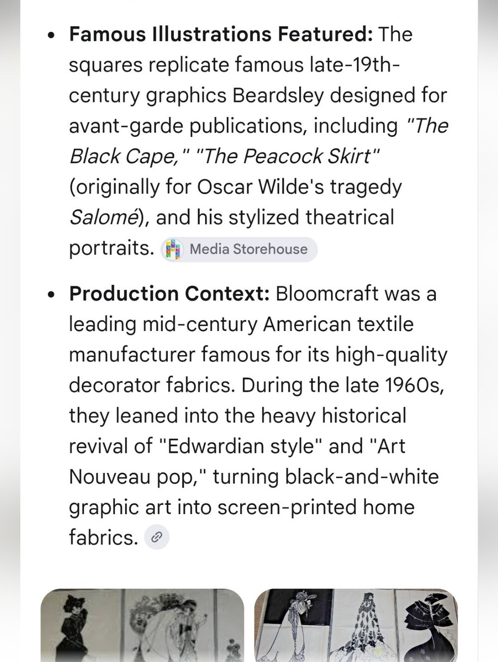 Pristine Vintage-fabric 9 Uncut  Panel Bloomcraft Aubrey Beardsley - Picture 14 of 15